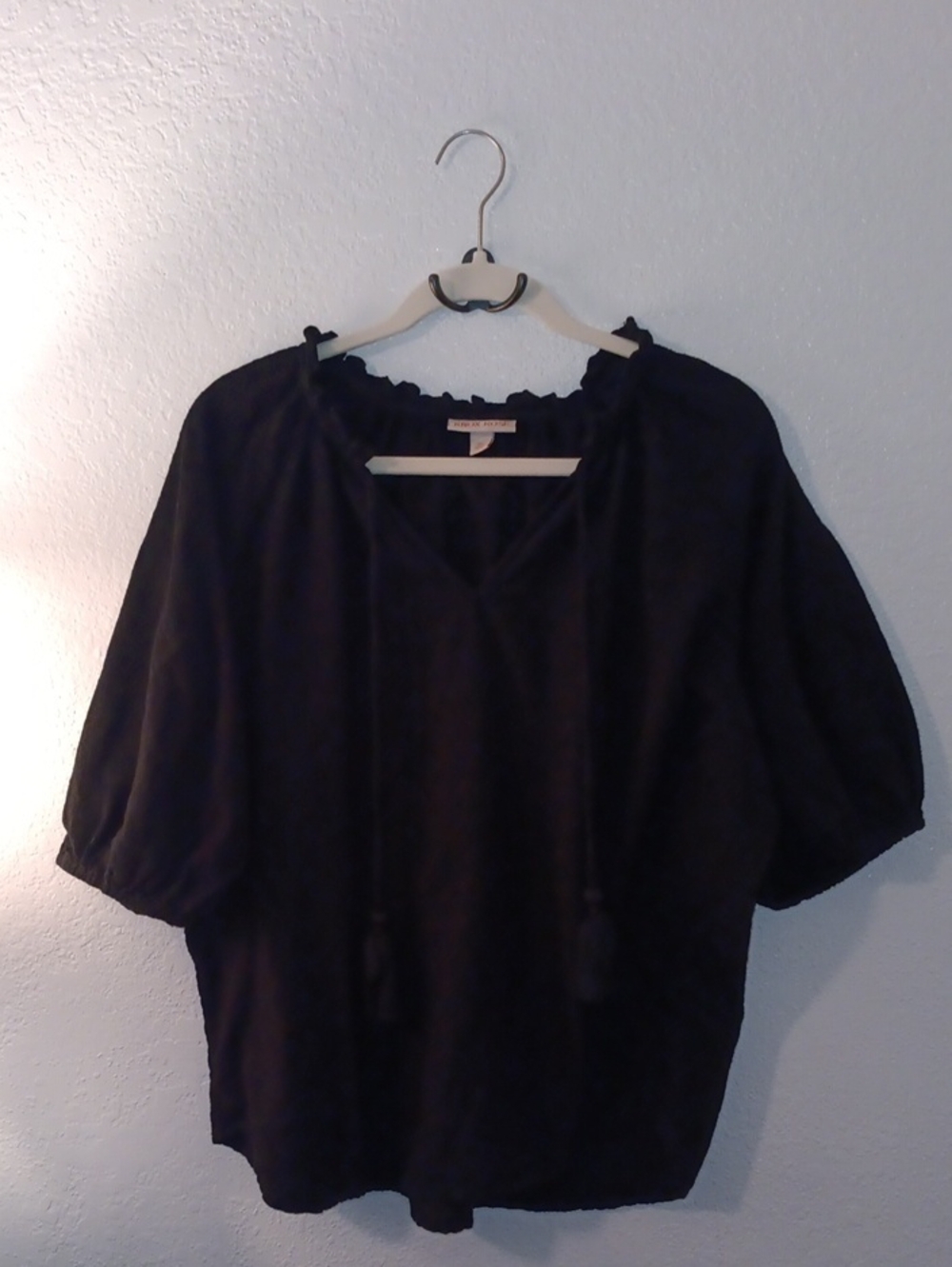 Knox Rose Black Peasant-Style Tie-Neck Blouse